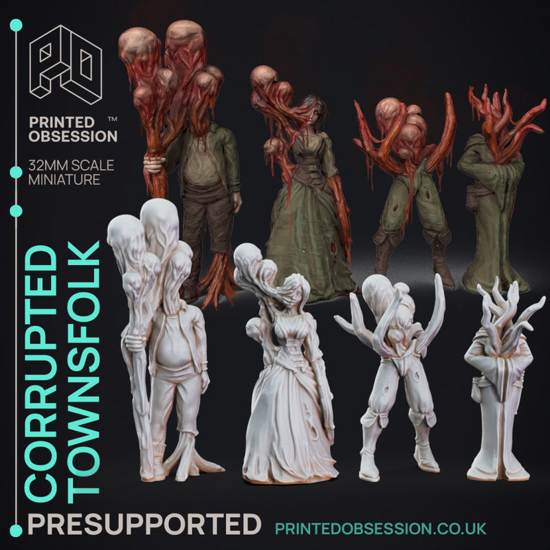 Corrputed Towns Folk - 4 horror models - The Mists of Change - PRESUPPORTED - 32 MM scale