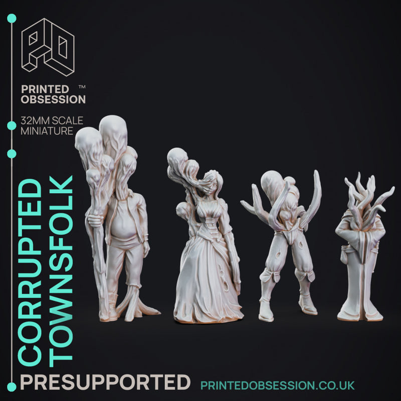 Corrputed Towns Folk - 4 horror models - The Mists of Change - PRESUPPORTED - 32 MM scale