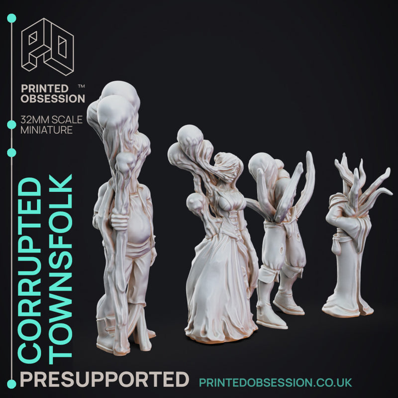 Corrputed Towns Folk - 4 horror models - The Mists of Change - PRESUPPORTED - 32 MM scale