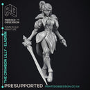 Crimson Lilly - Eladrin - Hero Miniature & 8 Extra Wepons - PRESUPPORTED - 32mm scale