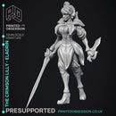 Crimson Lilly - Eladrin - Hero Miniature & 8 Extra Wepons - PRESUPPORTED - 32mm scale