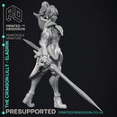 Crimson Lilly - Eladrin - Hero Miniature & 8 Extra Wepons - PRESUPPORTED - 32mm scale