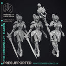 Crimson Lilly - Eladrin - Hero Miniature & 8 Extra Wepons - PRESUPPORTED - 32mm scale
