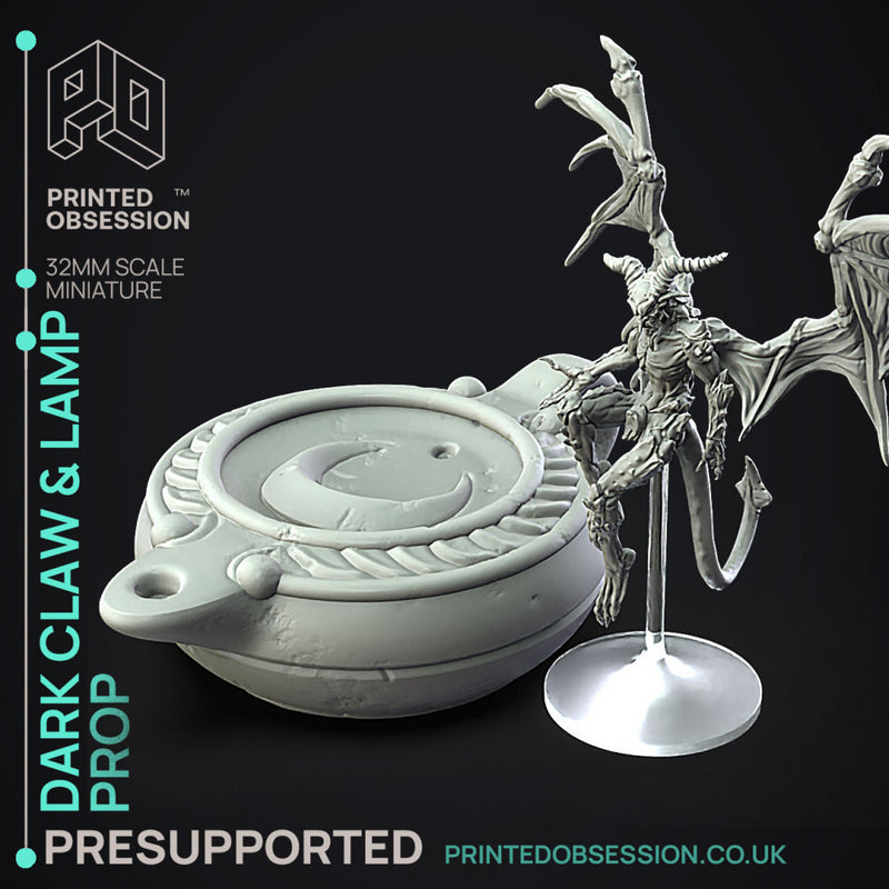 Dark Claw Demon & Lamp - Prop & Miniature -  PRESUPPORTED - Illustrated and Stats - 32mm scale - Only-Games