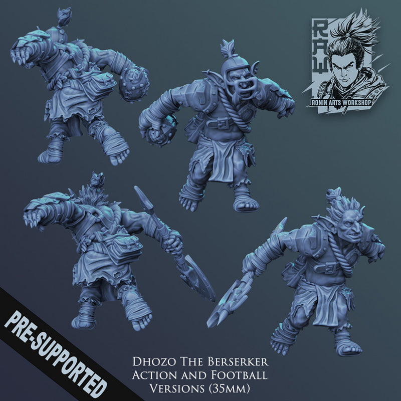 Dhozo - Goblin Berserker in Action and Football Pose - STL only - Only-Games