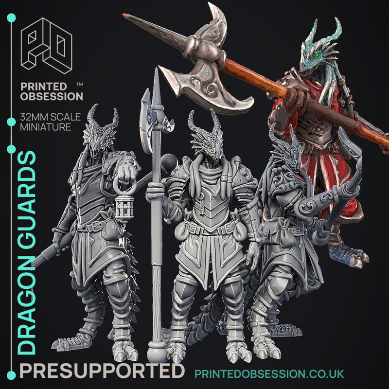 Dragonborn Guards - 3 Models -  PRESUPPORTED - Illustrated and Stats - 32mm scale