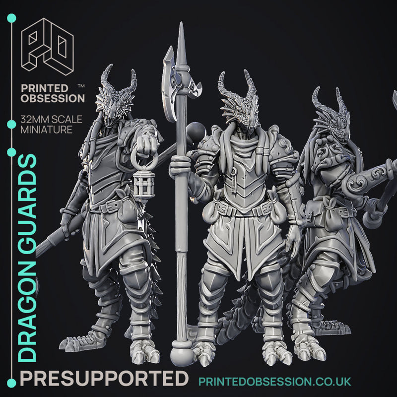 Dragonborn Guards - 3 Models -  PRESUPPORTED - Illustrated and Stats - 32mm scale