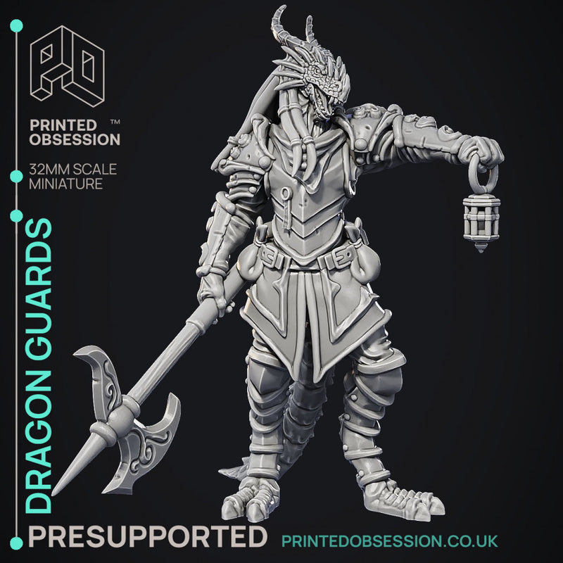 Dragonborn Guards - 3 Models -  PRESUPPORTED - Illustrated and Stats - 32mm scale