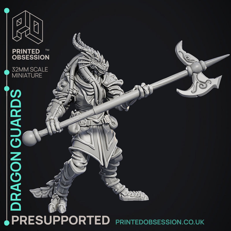 Dragonborn Guards - 3 Models -  PRESUPPORTED - Illustrated and Stats - 32mm scale