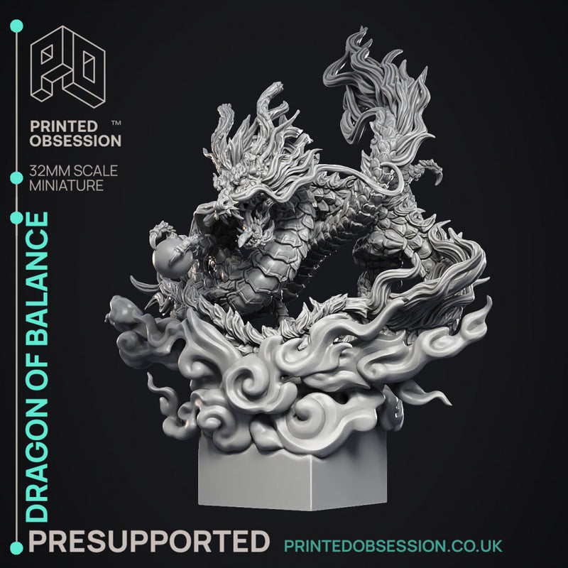 Dragon of Balance - Chinese Style Dragon -  PRESUPPORTED - Illustrated and Stats - 32mm scale