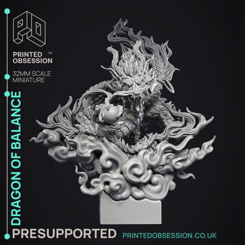 Dragon of Balance - Chinese Style Dragon -  PRESUPPORTED - Illustrated and Stats - 32mm scale