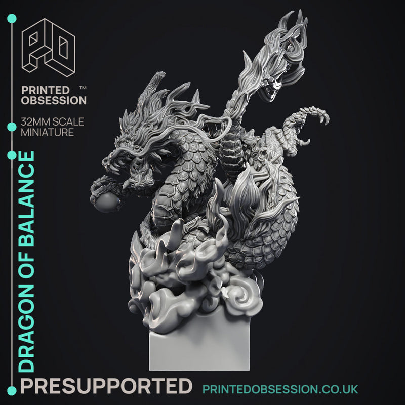 Dragon of Balance - Chinese Style Dragon -  PRESUPPORTED - Illustrated and Stats - 32mm scale
