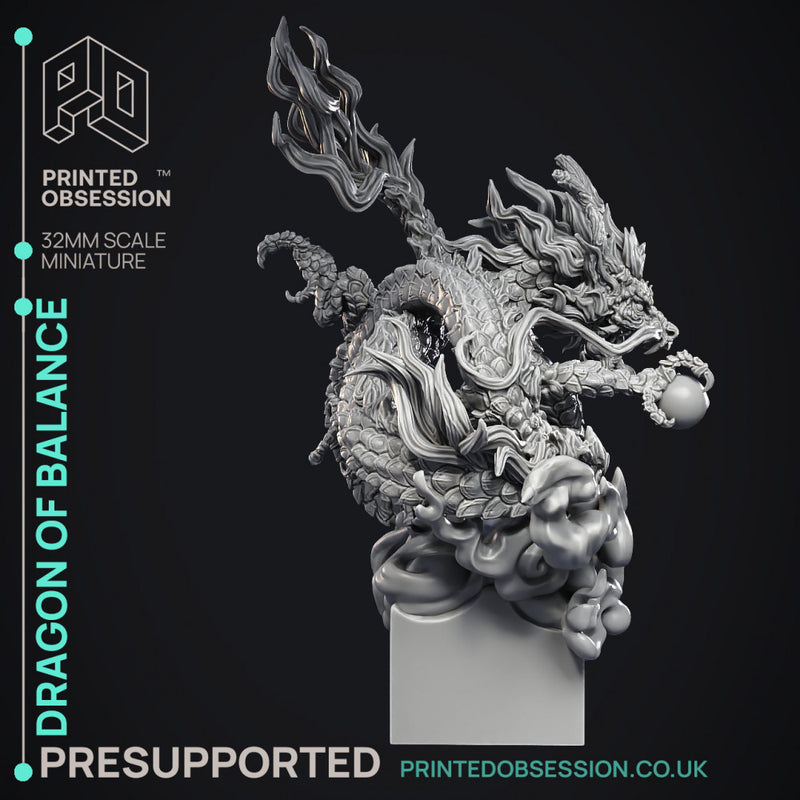 Dragon of Balance - Chinese Style Dragon -  PRESUPPORTED - Illustrated and Stats - 32mm scale