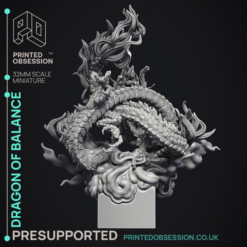 Dragon of Balance - Chinese Style Dragon -  PRESUPPORTED - Illustrated and Stats - 32mm scale