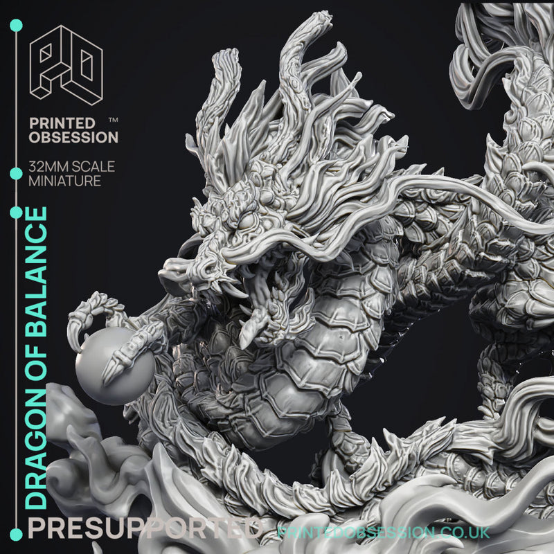 Dragon of Balance - Chinese Style Dragon -  PRESUPPORTED - Illustrated and Stats - 32mm scale