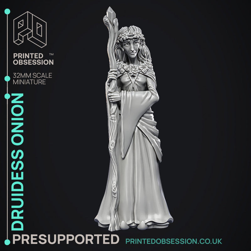 Druidess Onion - Fey Druid -  PRESUPPORTED - Illustrated and Stats - 32mm scale