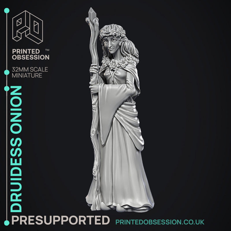 Druidess Onion - Fey Druid -  PRESUPPORTED - Illustrated and Stats - 32mm scale
