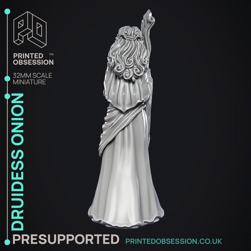 Druidess Onion - Fey Druid -  PRESUPPORTED - Illustrated and Stats - 32mm scale