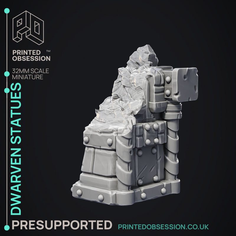 Dwarven Statues - Hidden Mimic - Scrap Wastes -  PRESUPPORTED - Illustrated and Stats - 32mm scale