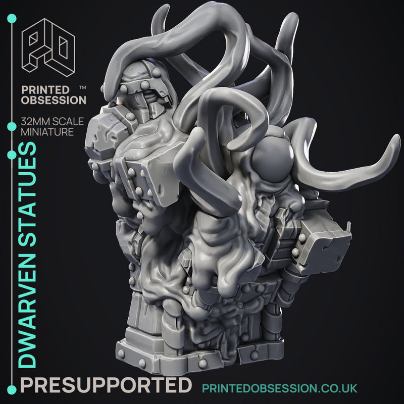Dwarven Statues - Hidden Mimic - Scrap Wastes -  PRESUPPORTED - Illustrated and Stats - 32mm scale