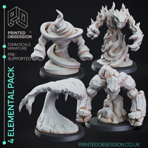 4 Elemental Pack - PRESUPPORTED - 32mm scale - D&D - Only-Games