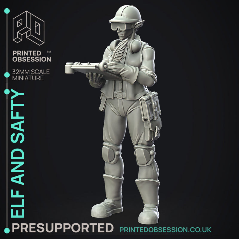 Elf and Safty - Health & Safty Elf -  PRESUPPORTED - Illustrated and Stats - 32mm scale