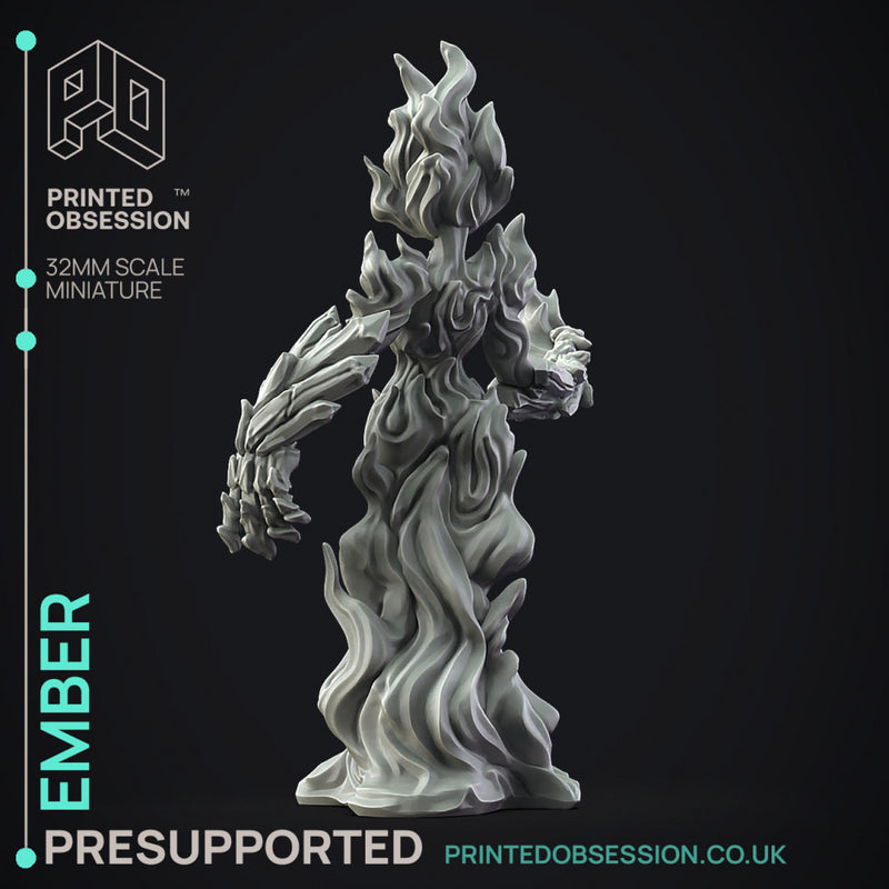 Ember - Fire Elemental -  PRESUPPORTED - Illustrated and Stats - 32mm scale - Only-Games