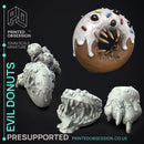 Donut Monsters - 4 Baked Monsters -  PRESUPPORTED - Illustrated and Stats - 32mm scale