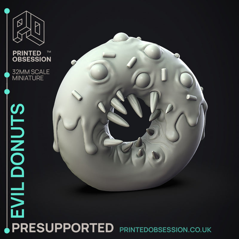 Donut Monsters - 4 Baked Monsters -  PRESUPPORTED - Illustrated and Stats - 32mm scale