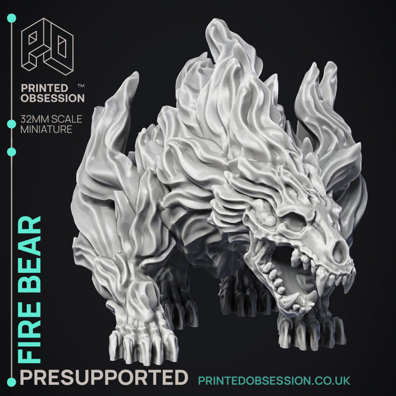 Fire Bear - Elemental Creature - PRE SUPPORTED - D&D - 32mm scale