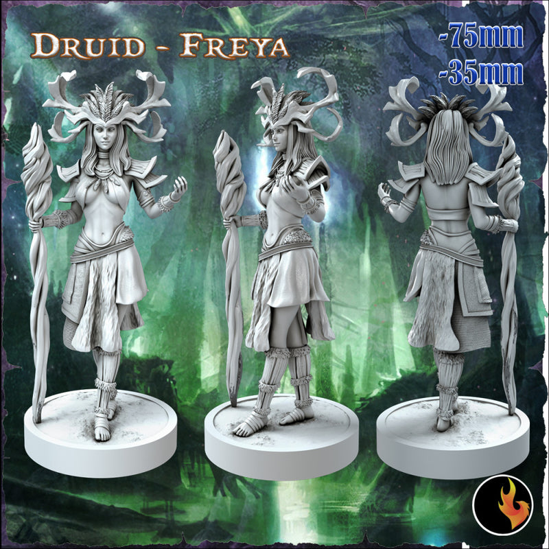 Elf Forest Druid Freya - Elf Mystic Forest  Druid- 75mm + 35mm Scale