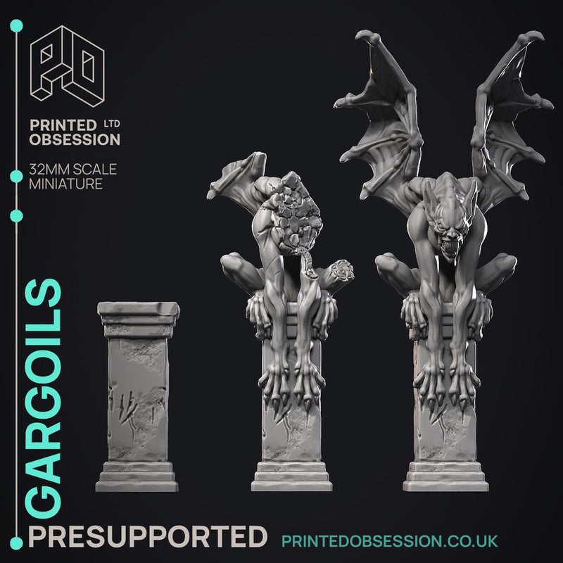 Gargoils - 5 Models - Halloween -  PRESUPPORTED - Illustrated and Stats - 32mm scale