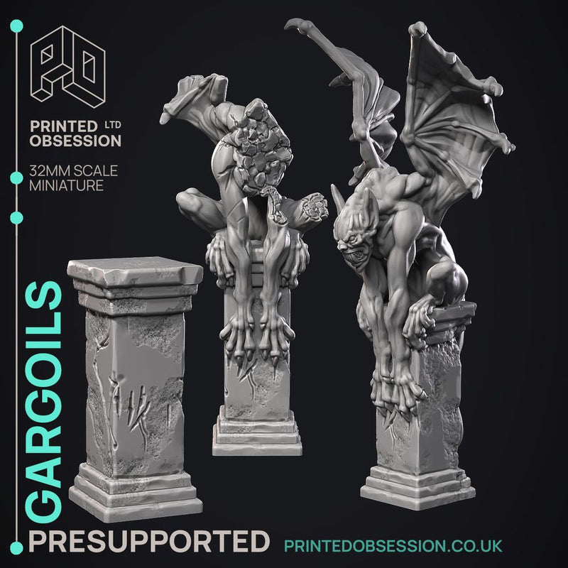 Gargoils - 5 Models - Halloween -  PRESUPPORTED - Illustrated and Stats - 32mm scale