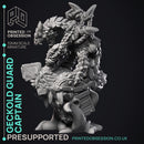 Geckold Guard Captain  - Geckolds -  PRESUPPORTED - Illustrated and Stats - 32mm scale