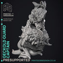 Geckold Guard Captain  - Geckolds -  PRESUPPORTED - Illustrated and Stats - 32mm scale