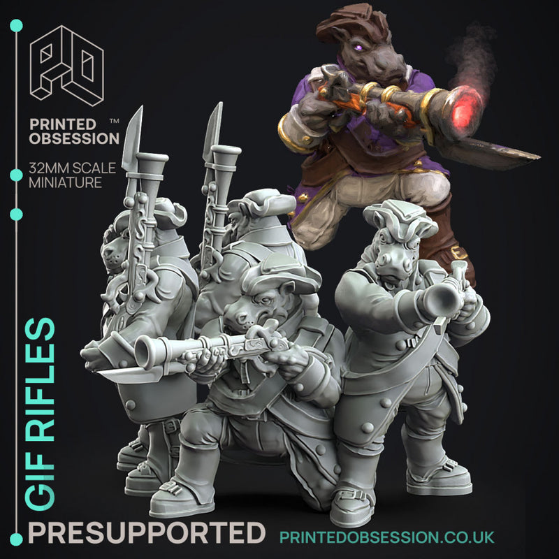 Giff Riflemen x4 - Weird Shores - PRESUPPORTED - 32mm scale - Only-Games