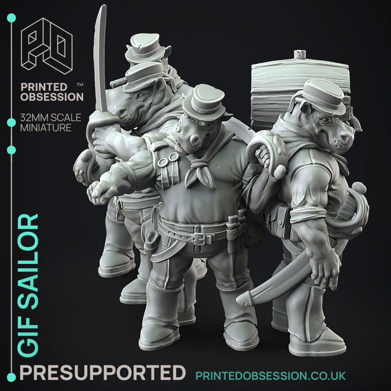 Giff Sailors x4 - Weird Shores - PRESUPPORTED - 32mm scale