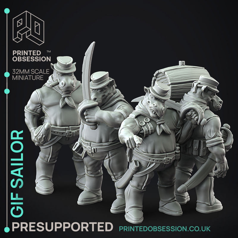 Giff Sailors x4 - Weird Shores - PRESUPPORTED - 32mm scale