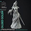 Guilded Golem - Flesh of Gold -  PRESUPPORTED - Illustrated and Stats - 32mm scale