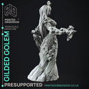 Guilded Golem - Flesh of Gold -  PRESUPPORTED - Illustrated and Stats - 32mm scale
