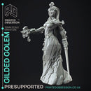 Guilded Golem - Flesh of Gold -  PRESUPPORTED - Illustrated and Stats - 32mm scale