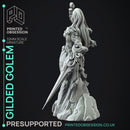 Guilded Golem - Flesh of Gold -  PRESUPPORTED - Illustrated and Stats - 32mm scale