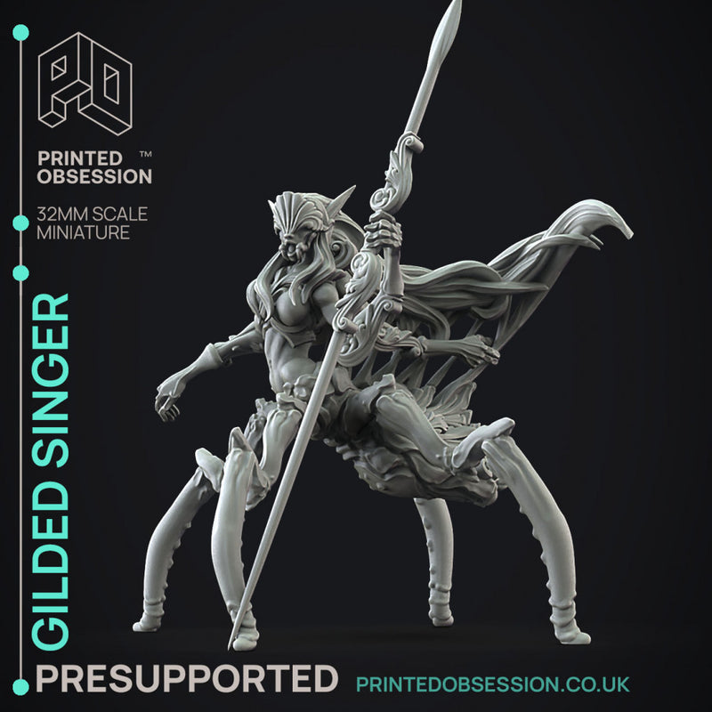 Gilded Singer -  PRESUPPORTED - Illustrated and Stats - 32mm scale