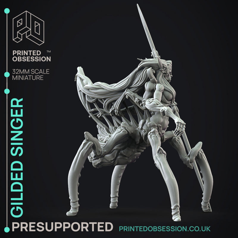 Gilded Singer -  PRESUPPORTED - Illustrated and Stats - 32mm scale