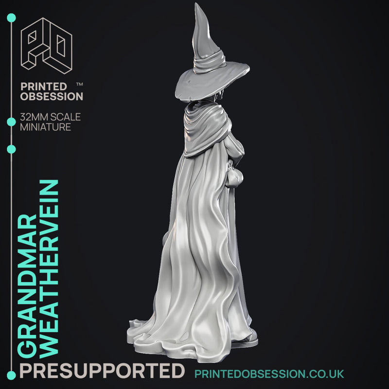 Grandmar Weathervein - Black Witch -  PRESUPPORTED - Illustrated and Stats - 32mm scale