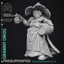 Granny Grog - Black Witch -  PRESUPPORTED - Illustrated and Stats - 32mm scale