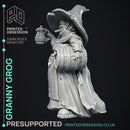 Granny Grog - Black Witch -  PRESUPPORTED - Illustrated and Stats - 32mm scale
