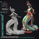 Half Snake Yokai - Elemental Creatures -  PRESUPPORTED - Illustrated and Stats - 32mm scale