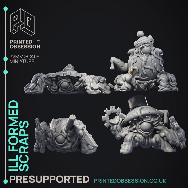 Ill Formed Scraps - 4 Scrap Monsters - PRESUPPORTED - Illustrated and Stats - 32mm scale