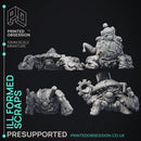 Ill Formed Scraps - 4 Scrap Monsters - PRESUPPORTED - Illustrated and Stats - 32mm scale